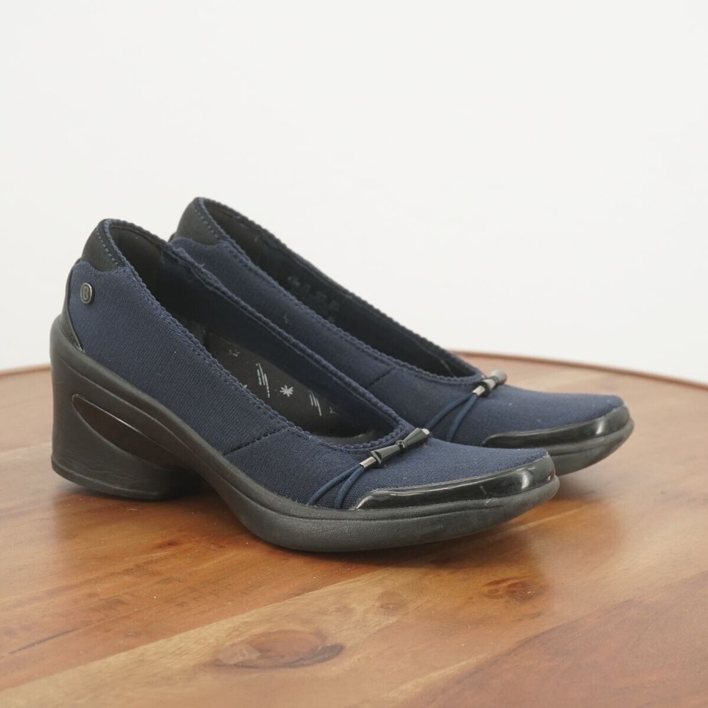 Bzees Navy and Black Elastic Wedge Pumps